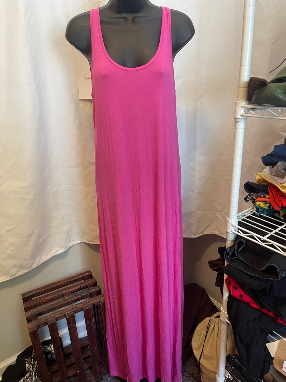 Tori Richard Sleeveless Maxi Dress in Hot Pink